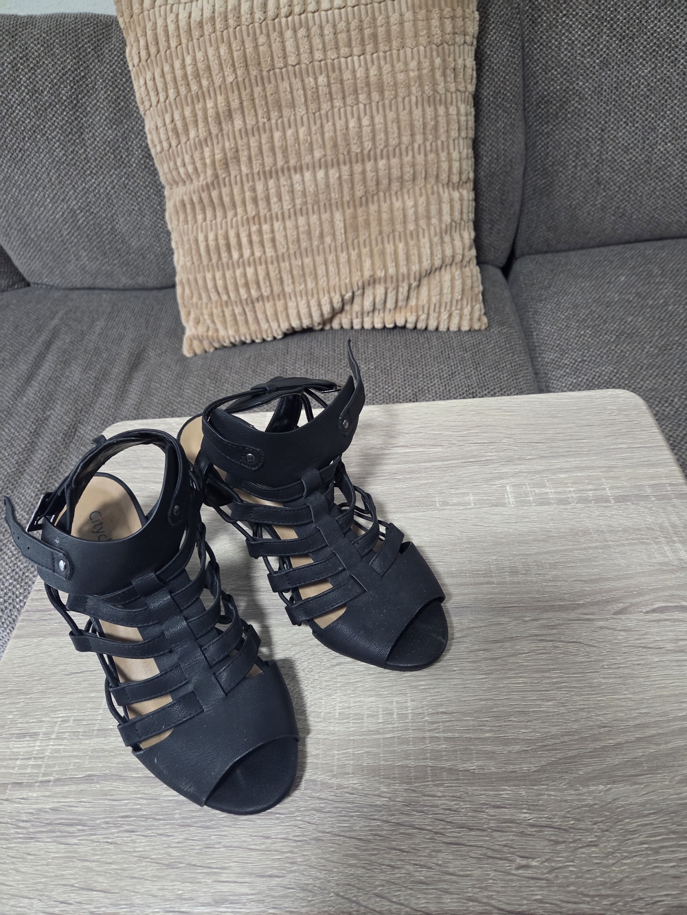 Black Strappy Gladiator Sandals by Unknown Brand